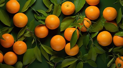 creative arrangement of whole and sliced tangerines, citrus fruit, and leaves