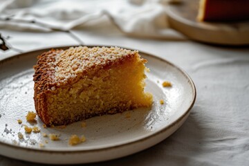 piece of pie close-up on a plate, minimalism, on a light background