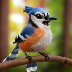 blue jay on a branch of tree .Generative Ai