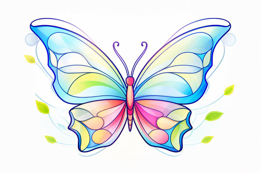 Butterfly, stained glass style , cartoon drawing, water color style, AI Generated