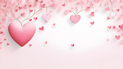 Happy valentines, 3D abstract wallpaper red and white hearts with dark background and copy space