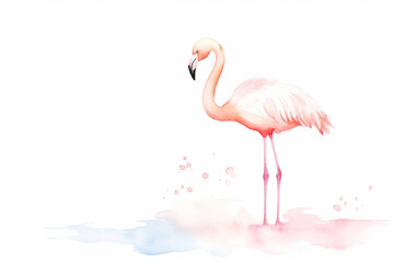 Flamingo, pink hues , cartoon drawing, water color style, AI Generated - obrazy, fototapety, plakaty