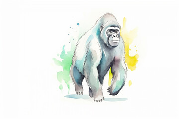 Gorilla, powerful stance , cartoon drawing, water color style, AI Generated