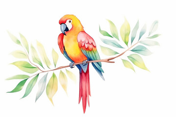 Parrot, tropical colors , cartoon drawing, water color style, AI Generated