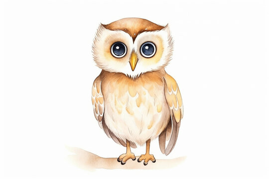 Owl, mysterious look , cartoon drawing, water color style, AI Generated