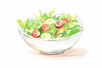 Salad, fresh look , cartoon drawing, water color style, AI Generated