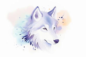 Wolf, mystical aura , cartoon drawing, water color style, AI Generated