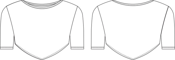 boat neck short sleeve diamond hem crop blouse cropped tee tshirt template technical drawing flat sketch cad mockup fashion woman design style model