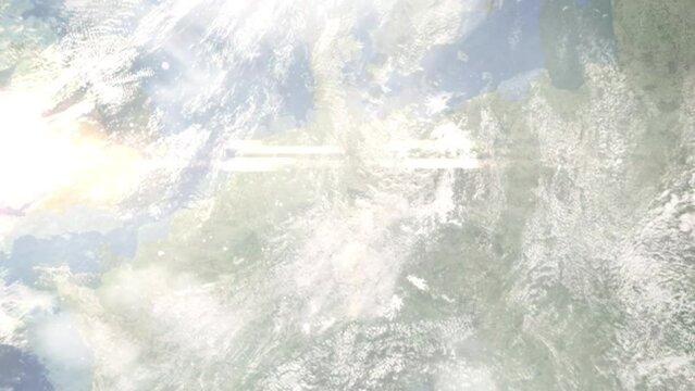 Zoom in from space and focus on Osterode am Harz, Germany. 3D Animation. Background for travel intro. Elements of this image furnished by NASA.
