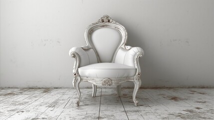 Elegant vintage white chair in a minimalistic room setting
