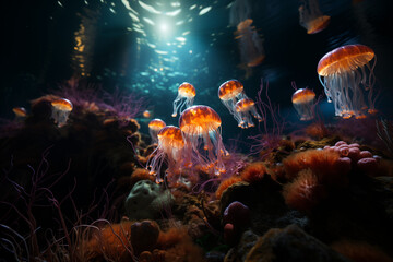 Fototapeta na wymiar Jellyfish swimming up.Underwater.Tropical_1