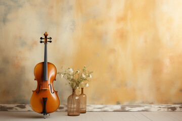 Retro old cello in wall pastel colors background_2 - obrazy, fototapety, plakaty
