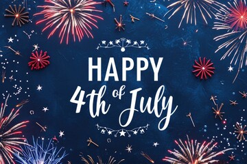 a happy 4th of july greeting in black and white with fireworks Generative AI