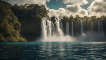 Fototapeta premium waterfall in the park Fantasy waterfall of stars, with a landscape of floating islands and clouds, 