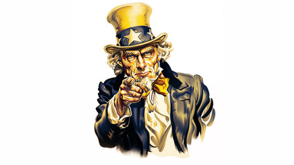 uncle sam with yellow clothes. points his finger at you - obrazy, fototapety, plakaty