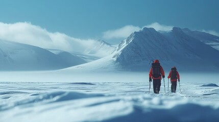 Polar Research, Scientists Collecting Ice Samples in a Vast Snowy Landscape, Extreme Conditions