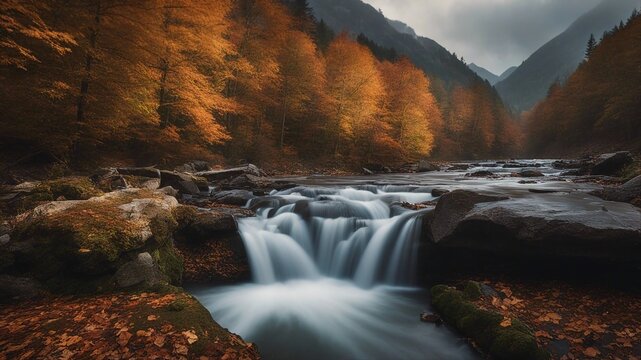 waterfall in autumn Image of Waterfall in the autumn, Landscape 