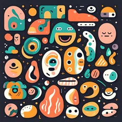 Fotobehang seamless pattern with funny monsters © Sheraz