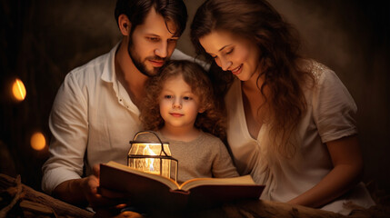 "The Endearing Affection of a Young Family Reading Fairy Tales to Their Children