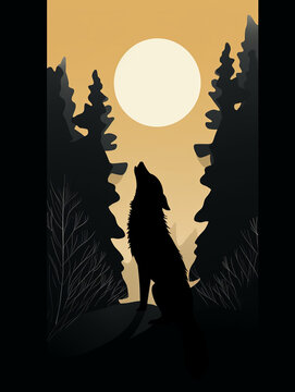 a minimalist illustration of a wolf howling at the moon, using just a few carefully placed lines and shapescreated with Generative Ai
