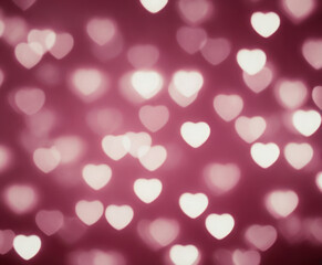 Pink Blurred Abstract Background with Cute Bokeh Hearts for Birthday.