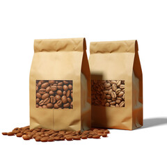 Eco friendly kraft paper coffee beans packaging isolated on transparent background