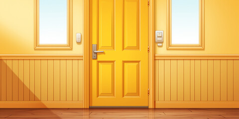 Natural light Door with Frame Isolated on Yellow Background 3D illustration 3D rendering.