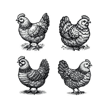 hand drawn chicken engraving style vector illustration isolated white background
