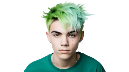 Closeup portrait of a young teenager with colorful hair, isolated on white