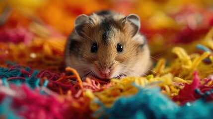 A hamster plays in a colorful environment. Created with Generative Ai technology.