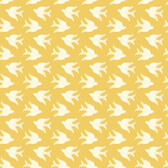 Hand drawn doodle decorative birds seamless texture, stylized folk birds silhouette seamless pattern