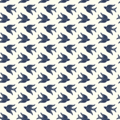 Hand drawn doodle decorative birds seamless texture, stylized folk birds silhouette seamless pattern