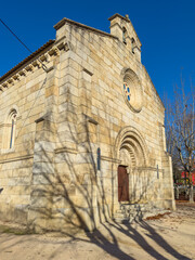 Facade of Church of Our Lady of the Conception of Vidago. Vidago is a Portuguese village in the municipality of Chaves is also known for its thermal waters