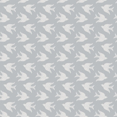 Hand drawn doodle decorative birds seamless texture, stylized folk birds silhouette seamless pattern