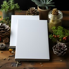 A mockup of a blank white journal is displayed - obrazy, fototapety, plakaty