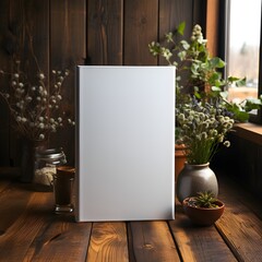 A mockup of a blank white journal is displayed