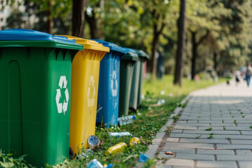 Naklejka premium forest garbage dump ecology concept, pollution nature protection of forest from garbage