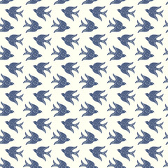 Fototapeta premium Hand drawn doodle decorative birds seamless texture, stylized folk birds silhouette seamless pattern