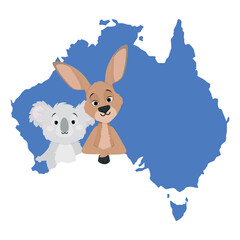 Kangaroo and koala with Australia map for Australia Day