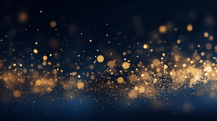 abstract background with Dark blue and gold particle. Christmas Golden light shine particles bokeh on navy blue background. Gold foil texture. Holiday concept. - obrazy, fototapety, plakaty