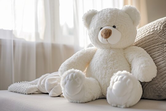 Big teddy bear in elegant white a sophisticated children's toy for big girls showcasing its size and timeless appeal providing comfort and joy in a high-definition image