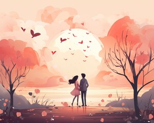Couple romantic cartoon illustration. valentines day.