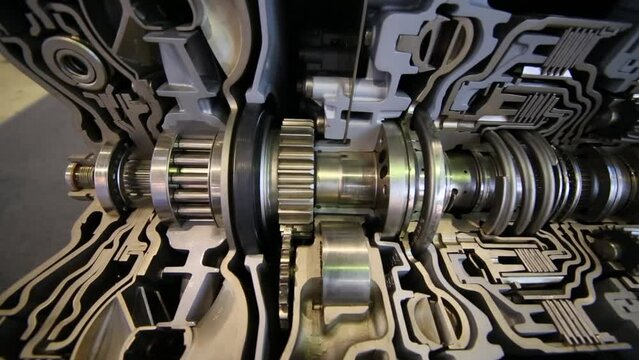 Modern big difficult shiny transmission for bus at exhibition