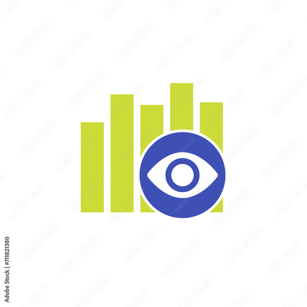 Sticker Views analytics icon, eye and graph on white