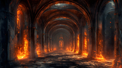 Ancient stone arches with flames, showcasing the traditional architecture and historical significance of the location, perfect for travel and history-related content.