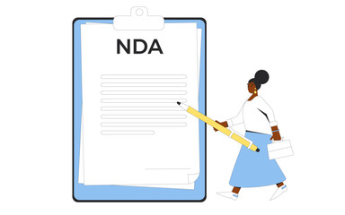 NDA concept. Non disclosure agreement signing. Confidentiality job offer and contract. Vector flat illustration.