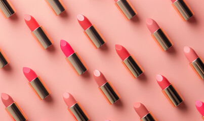 assorted elegant lipstick  pattern collection on pink background - obrazy, fototapety, plakaty