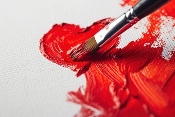 the artist writes with a brush on canvas with oil paints, a heart concept of love relationships of understanding and intimacy, valentine background - obrazy, fototapety, plakaty