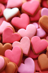 Obraz premium Heart shaped cookies background. Pastel colors.