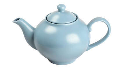 Blue ceramic teapot isolated on transparent background.